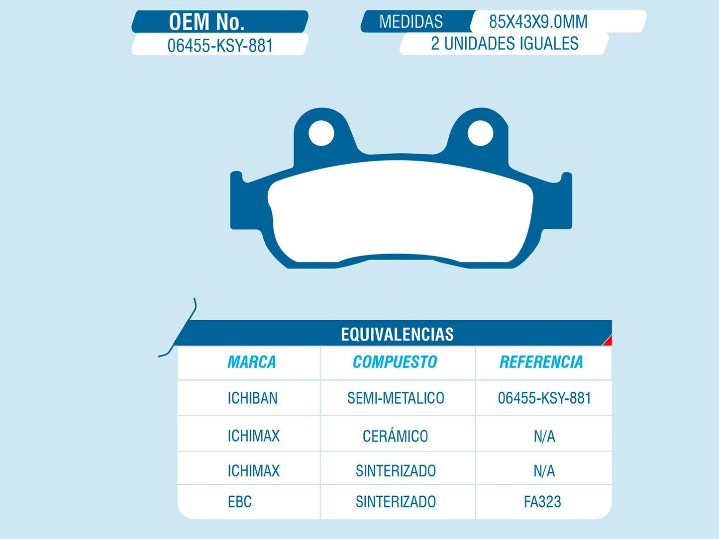 Pastilla De Freno Honda ELITE 125 Delantera Referencia 06455-KSY-881 Marca Ichiban