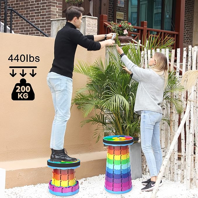 Asiento plegable portátil, retráctil y telescópico para adultos, resistente, capacidad de 200 libras, para acampar, senderismo, jardín, Conciertos, con bolsa
