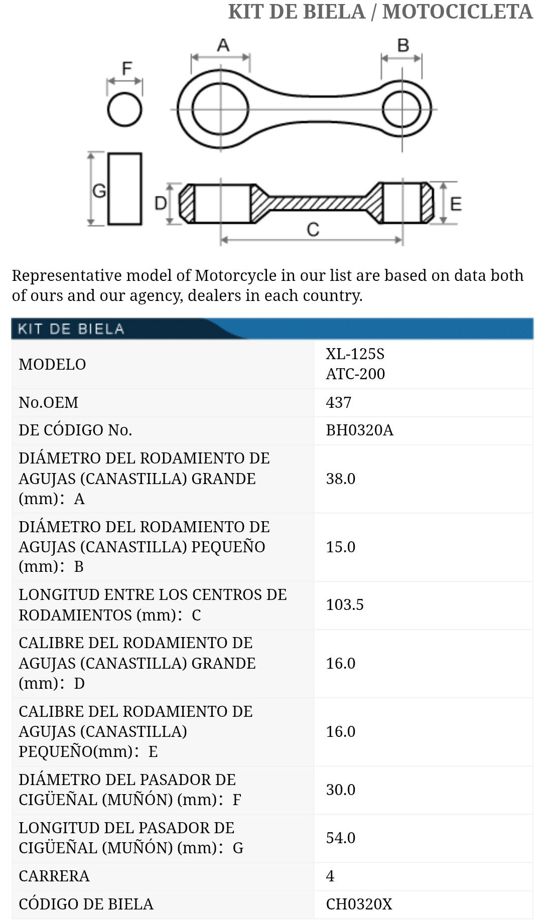 BIELA KIT HONDA XL125 TKRJ JAPON REFERENCIA 13202-437-300