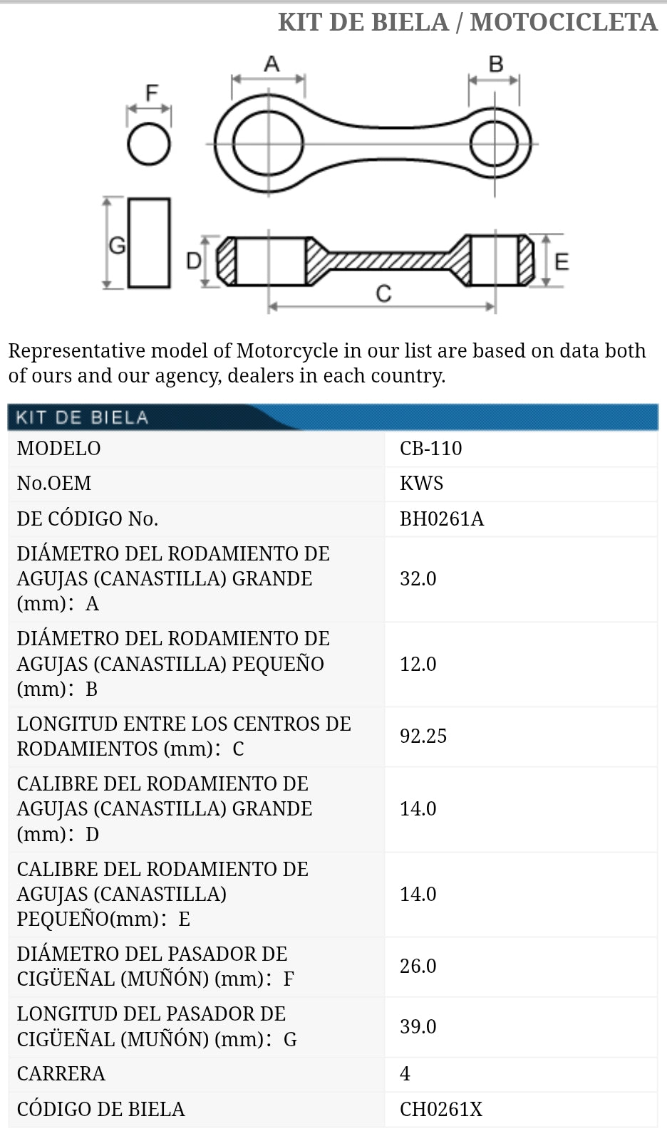 BIELA KIT HONDA CB110 TKRJ JAPON REFERENCIA KWS