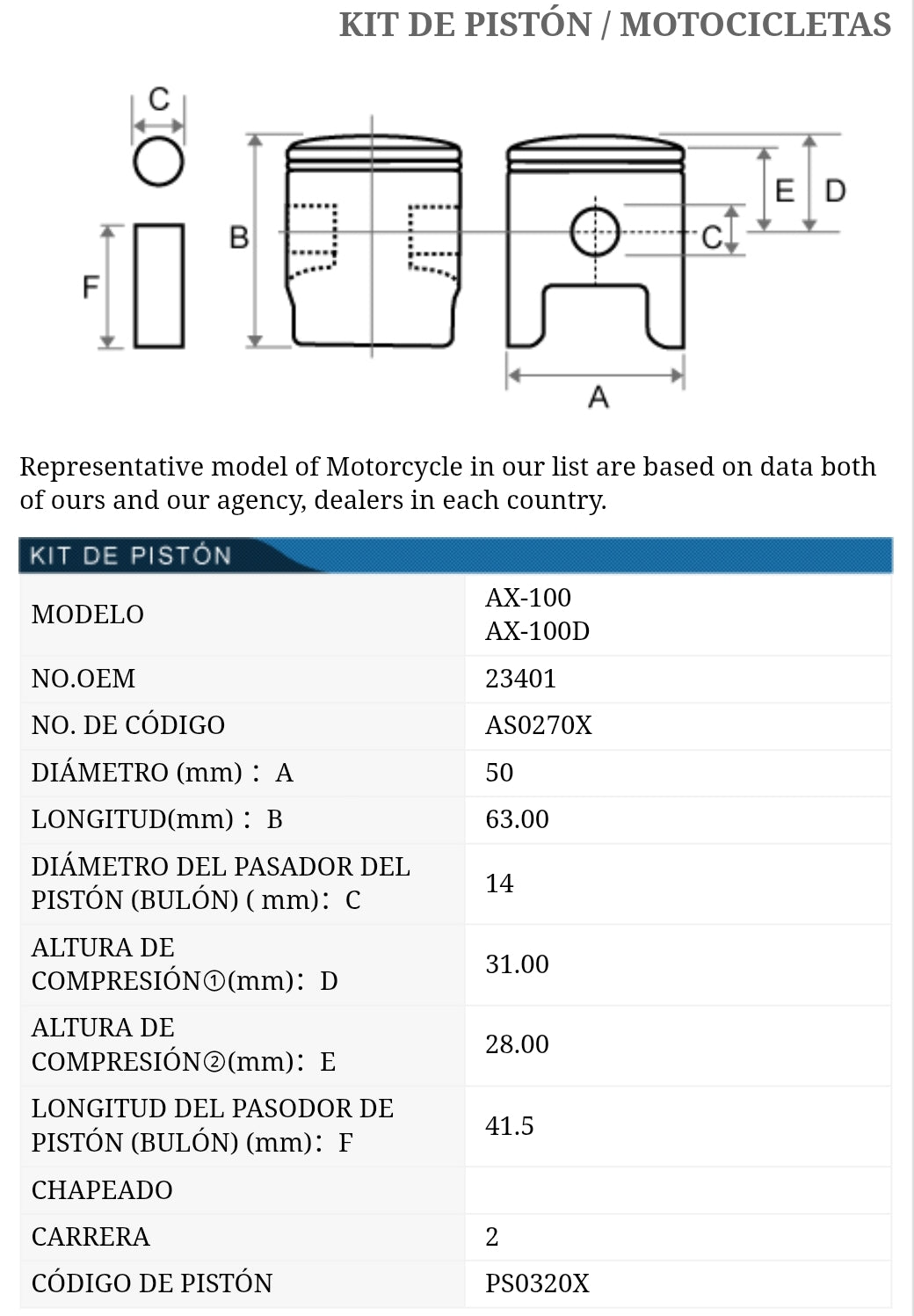 PISTON KIT SUZUKI AX100 TKRJ JAPÓN MEDIDA STD