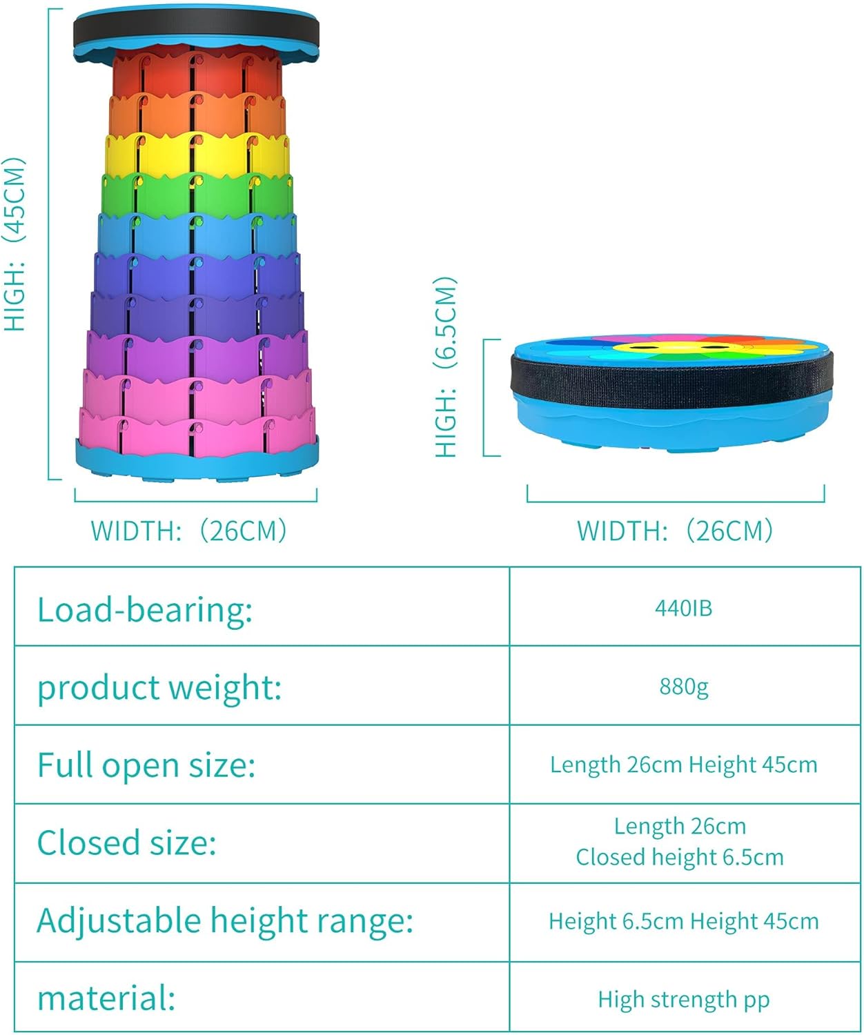 Asiento plegable portátil, retráctil y telescópico para adultos, resistente, capacidad de 200 libras, para acampar, senderismo, jardín, Conciertos, con bolsa