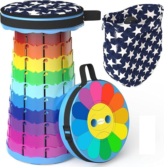 Asiento plegable portátil, retráctil y telescópico para adultos, resistente, capacidad de 200 libras, para acampar, senderismo, jardín, Conciertos, con bolsa