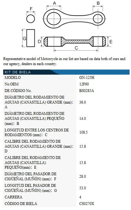 Biela Kit Suzuki GN125 - EN125 Marca TKRJ Japón Referencia 12161-12F60-0B0