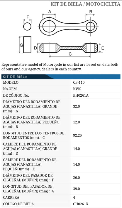 BIELA KIT HONDA CB110 TKRJ JAPON REFERENCIA KWS