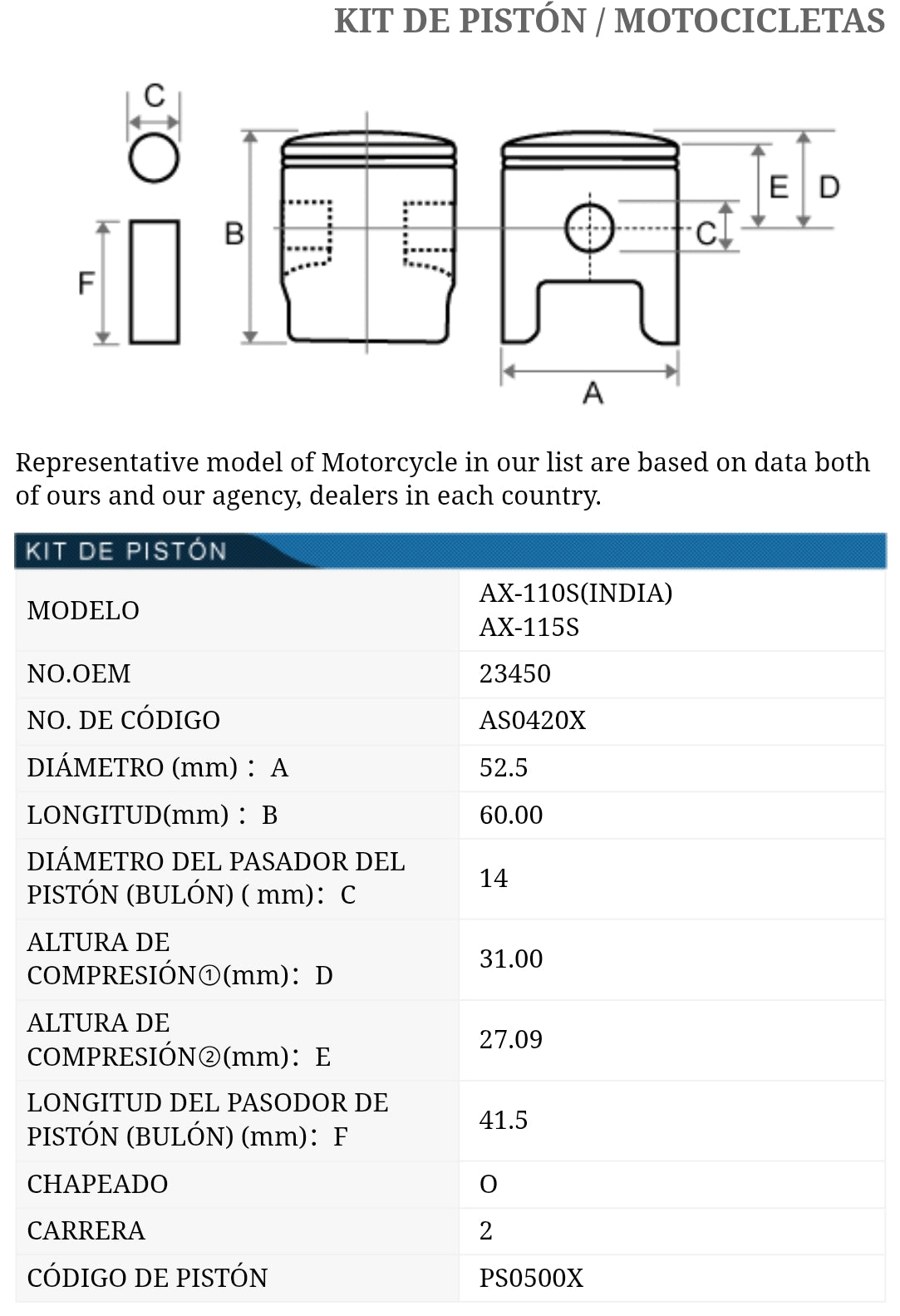 PISTON KIT SUZUKI AX115 TKRJ JAPÓN MEDIDA STD